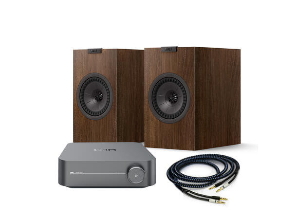 Amp + Q1  Meta - valnøtt Stereopakke med høyttalere og forsterker 