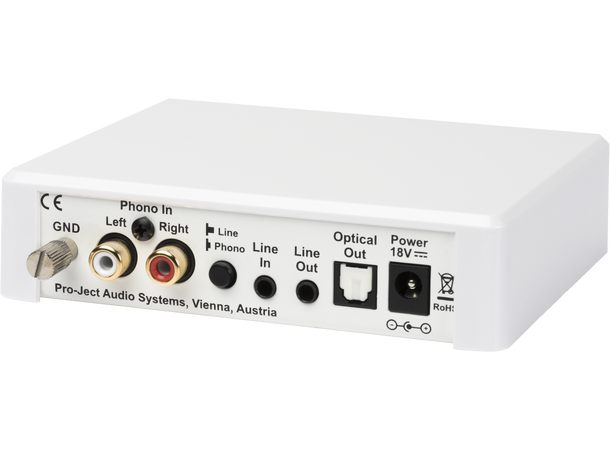 Pro-Ject Optical Box E Phono - hvit RIAA-trinn med A/D-konverter - MM 